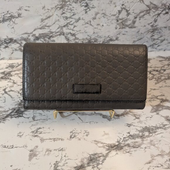 Authentic GUCCI Gray Microguccissima Leather Continental Long Bifold Wallet - Picture 1 of 8